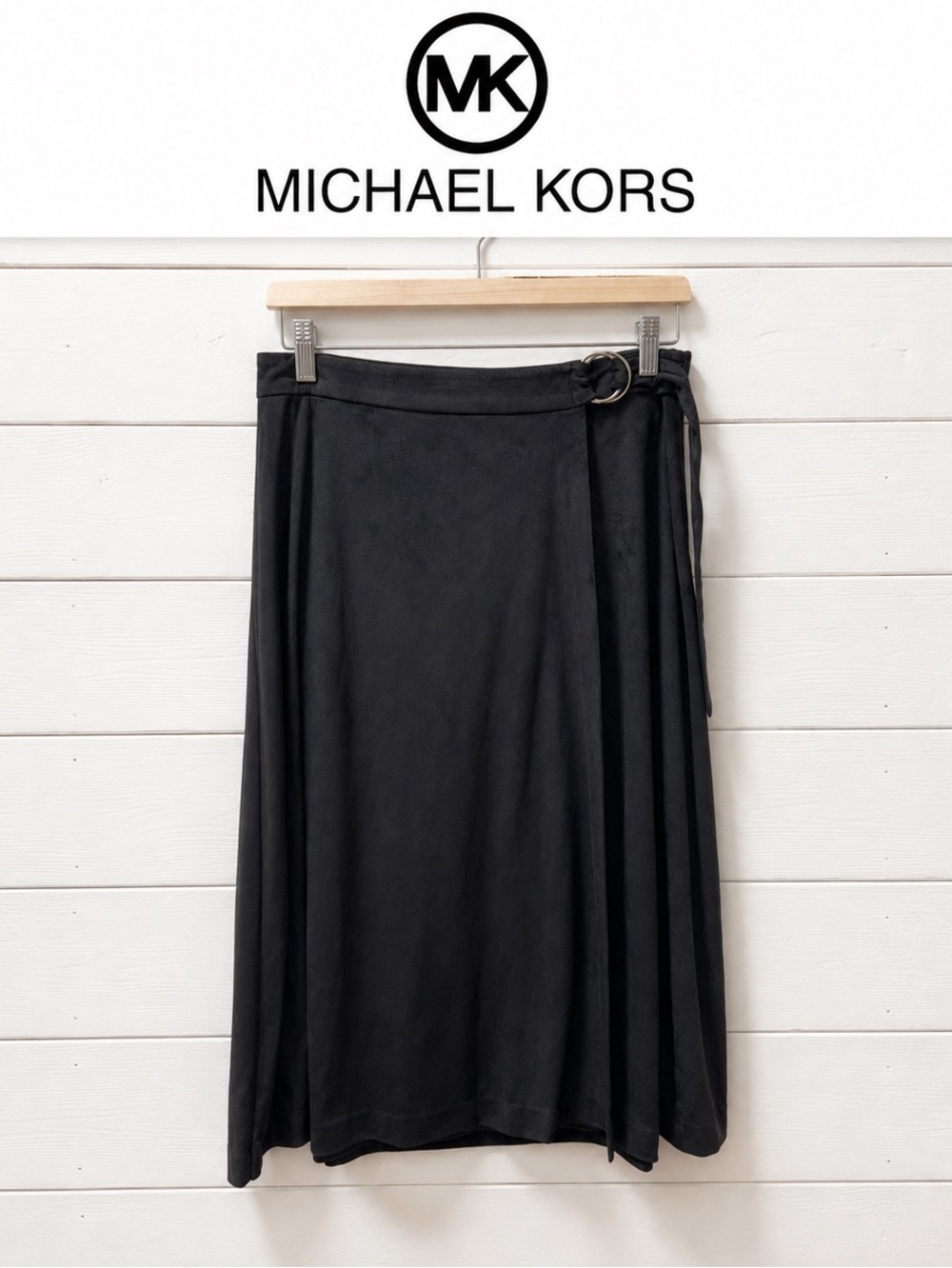 Michael Kors Faux Suede Wrap Skirt Black Size 6